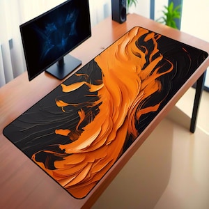 Abstract Orange & Black RGB Mousepad: Gamer Desk Mat