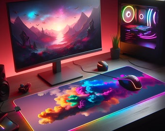 Colored Smoke LED Gaming Mouse Pad, Bright Colors Desk Mat, Colorful Mouse Pad, XXL Desk Mat Mouse Pad for Game, Office.