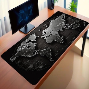 World Map LED Gaming Mouse Pad, Dark World Map,  Historical World Map, XXL Desk Mat, Stylish Desk Decor, Mouse Pad for Office, Home