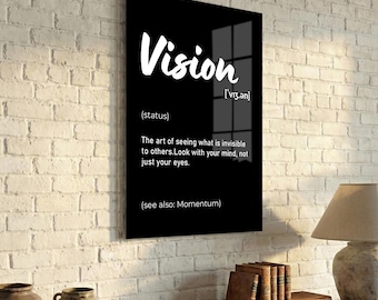 Vision Definition Print, Black Typography Glass Art, Motivational Office Decor