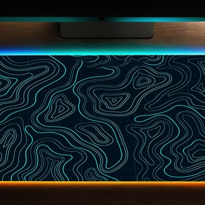 Dunkelblaue Topographische Schreibtischmatte, Großes Mauspad, XXL, rgb, Led Gaming Schreibtischmatte Mauspad, Topografische Karte, Mauspad für Büro, Zuhause.
