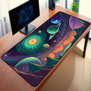 Cartoon Planets LED Gaming Desk Mat: Space Mouse Pad