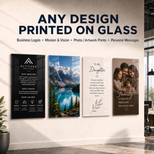 Custom Tempered Glass Print, Personalized Logo Photo Quote Wall Art