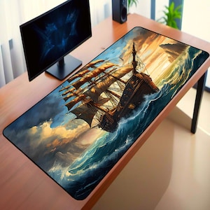 Piratenschiff LED Gaming Mauspad: XXL Digital Art Schreibtischunterlage
