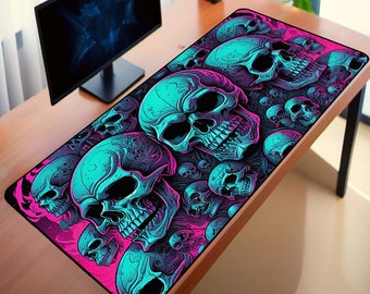 CYBERPUNK SKULL LED Gaming Mouse Pad, Skull Mouse Pad, Big Gaming Desk Mat, Cyberpunk Desk Mat, Mouse Pad for Work Game Office Home.