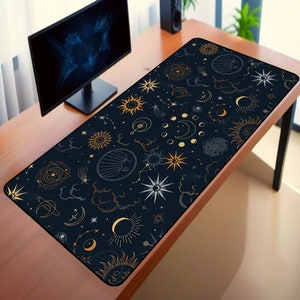 Astrologie Schreibtischmatte, ästhetisches Mauspad, Himmlische Mauspads, niedlich, Geschenk, LED Gaming Mauspad, XXL, Mauspad für Büro, Zuhause.