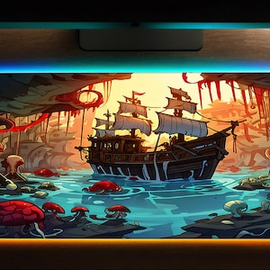 Piratenschiff LED Gaming Mauspad: XXL Digital Art Schreibtischunterlage