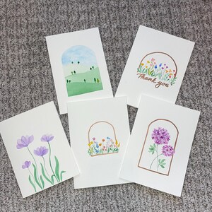 Tarjeta de felicitación con diseño floral en acuarela, pintada a mano, en blanco por dentro, ecológica, paquete de 5