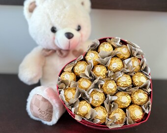 Ferrero Rocher Chocolate Gift Set, Plush Bear, Valentine's Day Heart Box