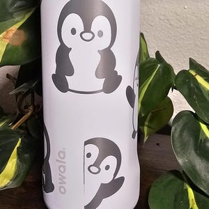 Penguin Design Engraved Owala Bottle: Custom Freesip, Sway, Smooth Sip, optional personalization