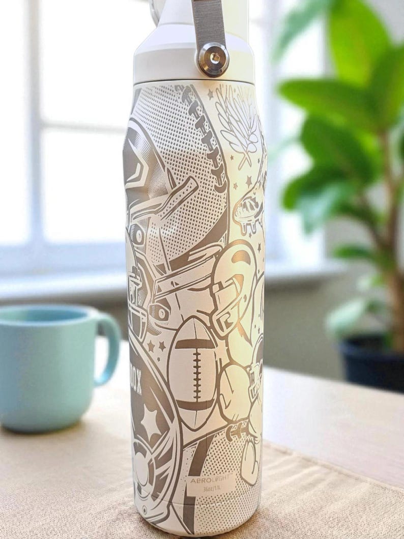 Stanley Football Tumbler: Engraved IceFlow Water Bottle, Leakproof Fan Gift