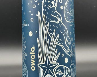 Engraved Owala Water Bottle: Otters & Custom Name, Ocean Animal Design