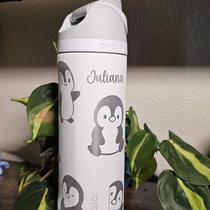 Penguin Design Engraved Owala Bottle: Custom Freesip, Sway, Smooth Sip, optional personalization