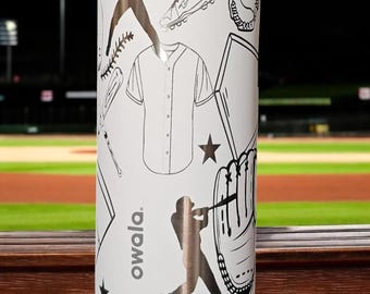 Baseball Engraved Owala Water Bottle: personalize with name and jersey number