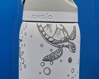 Laser Engraved Owala Water Bottle: Turtles & Otters, Custom Name