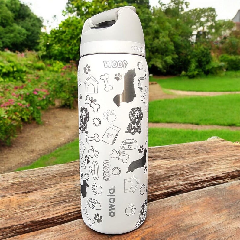 Engraved Dachshund Owala Water Bottle: Long Haired Weiner Dog
