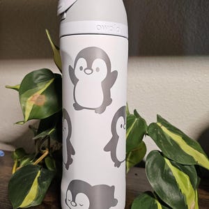 Penguin Design Engraved Owala Bottle: Custom Freesip, Sway, Smooth Sip, optional personalization