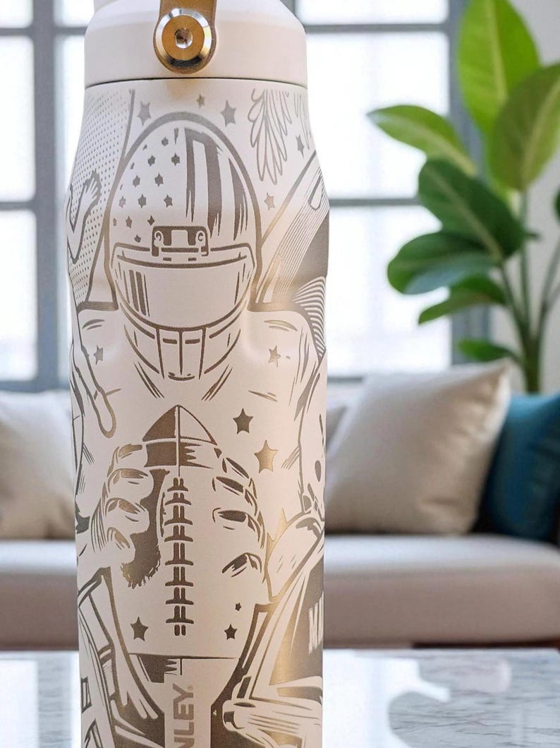 Stanley Football Tumbler: Engraved IceFlow Water Bottle, Leakproof Fan Gift