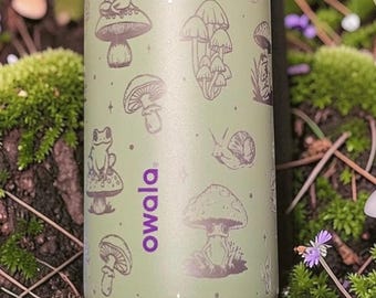 Frog & Mushroom Owala Bottle - Custom Engraved Cottagecore Water Bottle