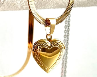 18K GOLD Vintage heart locket, Necklace for photo, Mothers Day Gift, minimalist unique birthday gift for girlfriend,  Anniversary Gift, love