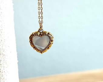 Collar de corazón de ORO de 18 quilates Regalo del Día de la Madre regalo de cumpleaños minimalista para mujeres colgante de perlas vintage para mejor amigo encanto único personalizado