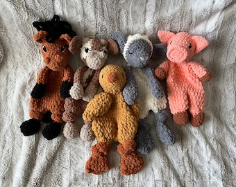MADE TO ORDER- Lamb Lovey - Farm Lovey- Crochet Animal- Animal Snugglers- Chick Lovey- Horse Lovey - Farm Nursery- Baby gift- Pig Lovey