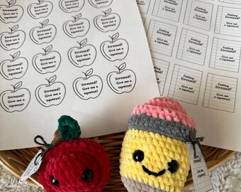 Pencil & Apple Stress Ball Buddies Tags: Teacher's Pet Series (PDF Bundle)