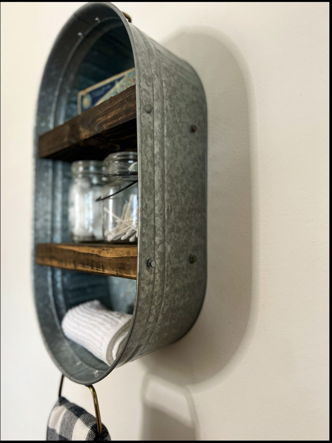 Photo inspiration: Galvanized Metal Shelf Decor Reference: Galvanized Metal Washtub Shelf Vintage Farmhouse Shelf Rustic Metal