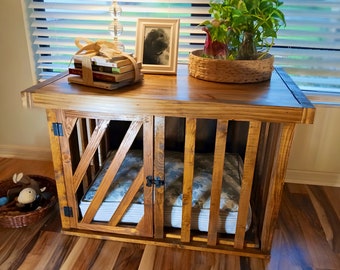 Handcrafted Wooden Dog Crate, Wooden Dog Kennel Furniture, FREE SHIPPING, Farmhouse Dog Crate