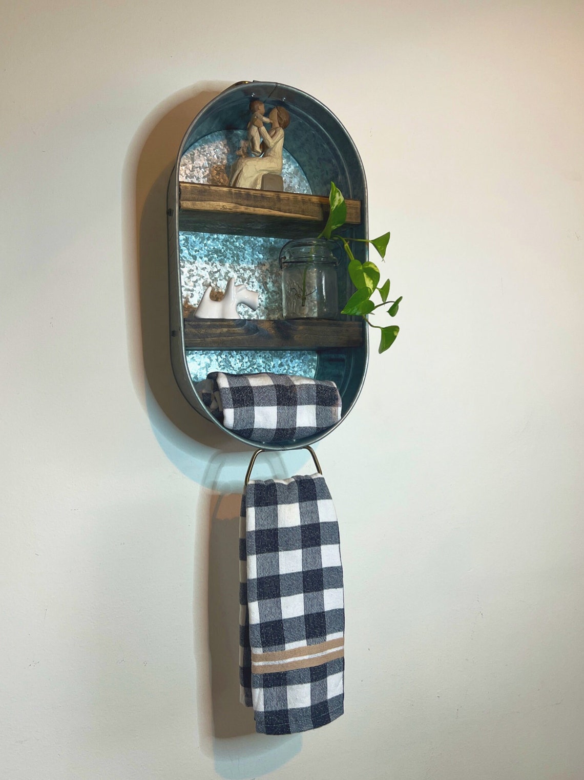 Gallery Detail: Galvanized Metal Washtub Shelf Vintage Farmhouse Shelf Rustic Metal
