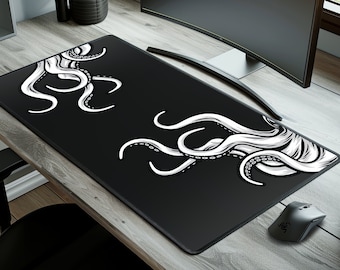 Tapete de mesa com tentáculos de Kraken, mouse pad macio de qualidade premium, tapete de mesa com monstro marinho e polvo, mousepad grande para jogos, presente estético para jogadores