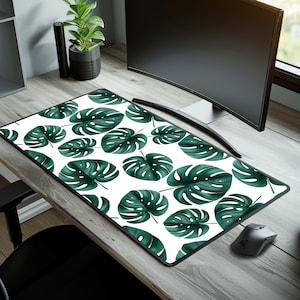 Light Botanical Plant Leaves Gaming Desk Mat for Gamers Large Aesthetic Mousepad Monstera Plant Minimalistic Mouse Pad Nature Floral Deskmat
