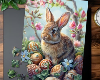 Happy Easter Basket Colorful Jigsaw Puzzle  (100+, 200+, 500+, 1000+ Pices) Puzzle Lover Children Easter Bunny Gift For Adults And Children