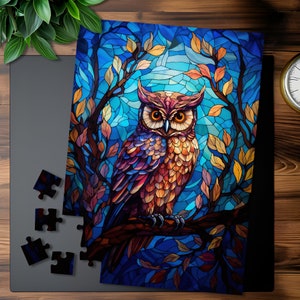 Stained Glass Owl Jigsaw Puzzle for Adults Kids, 500 1000 Piece Owl Puzzle, Bird Puzzle for Adults, Animal Puzzle, Animal Owl Lover Gift