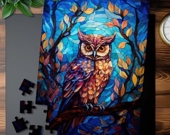 Stained Glass Owl Jigsaw Puzzle: Vibrant Animal Art