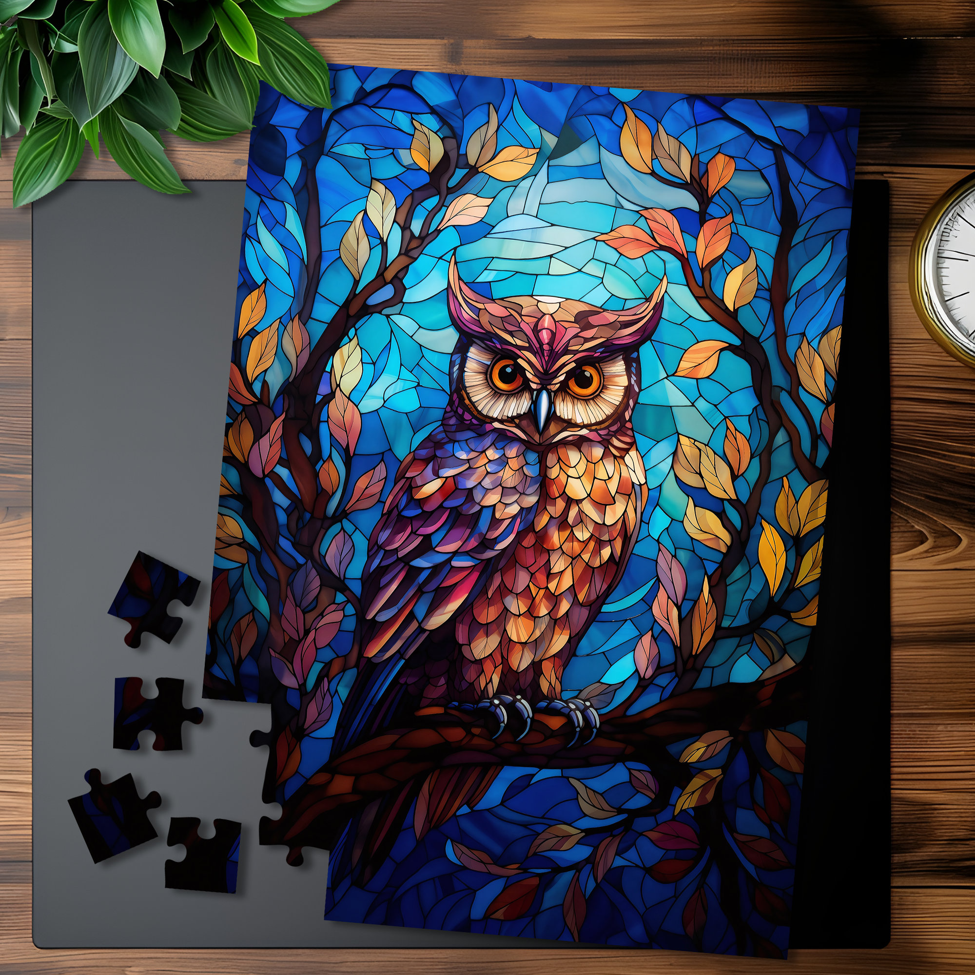 Stained Glass Owl Jigsaw Puzzle for Adults Kids, 500 1000 Piece Owl Puzzle, Bird Puzzle for Adults, 