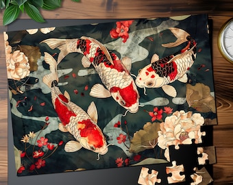 Koi Fish Pond Jigsaw Puzzle: Botanical Art Game (1000+ Pieces)