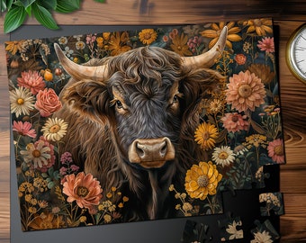 Highland Cow and Flowers Jigsaw Puzzle: 1000+ Pieces