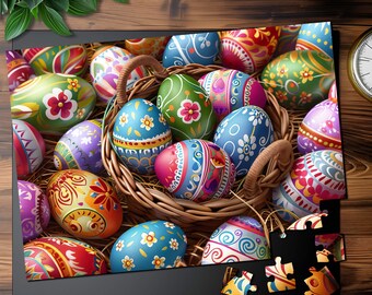 Colorful Easter Egg Basket Jigsaw Puzzle, Vibrant Spring Activity (110-1014 Pieces)