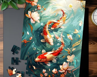 Koi Fish Jigsaw Puzzle: Glossy Chipboard Puzzle for Adults & Kids