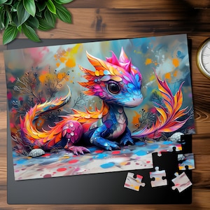 Fairytale Fantasy Dragon Jigsaw Puzzle for Adults and Kids, Oil Painting Dragon, 1000 Piece Puzzle, 500 Piece Puzzle, Mystical Dragon