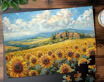 Sunflower Fields Landscape Puzzle for Adults, Garden Lovers Picture Puzzle, Home Decor Artistic Puzzle, Gifts for Him Her, Puzzle Lover Gift