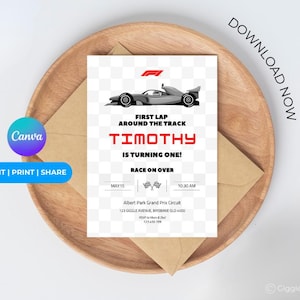 Formula 1 First Birthday Invitation | Race Car Party Digital Invite