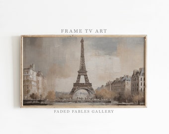 Samsung Frame TV Paris Eiffel Tower European Cityscape Neutral Canvas Oil Painting, Vintage French Wall Art Decor, Digital Download | TV001