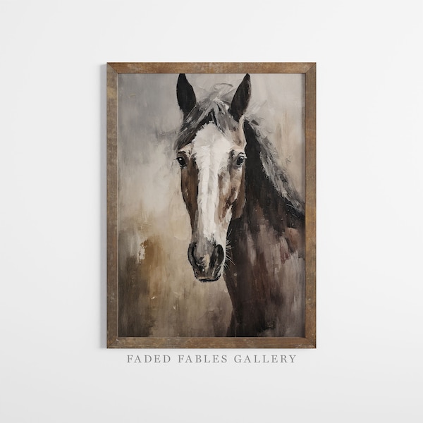 Vintage Horse Portrait Printable Art, Equestrian Digital Download, Antique Equine Painting, Rustic Ranch Decor| P015