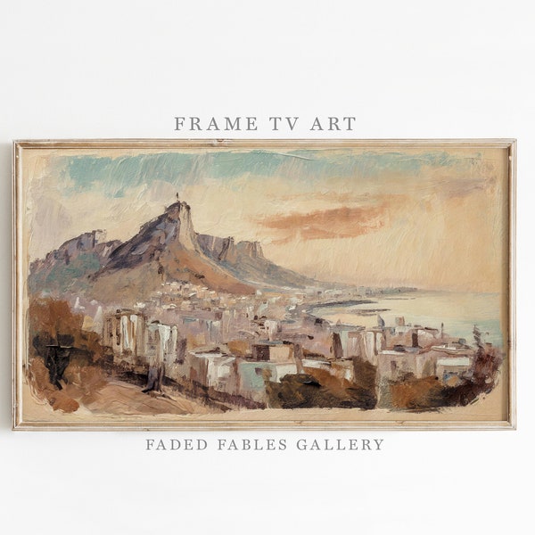 Samsung Frame TV Cape Town Table Mountain Vintage Landscape Oil Painting, South African Cityscape Art, Digital Instant Download | TV004