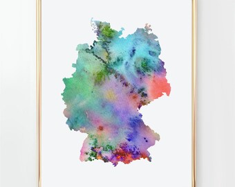 Germany watercolor map art print, large colorful abstract, Germany printable, Germany map wall decor, Germany digital file instant download