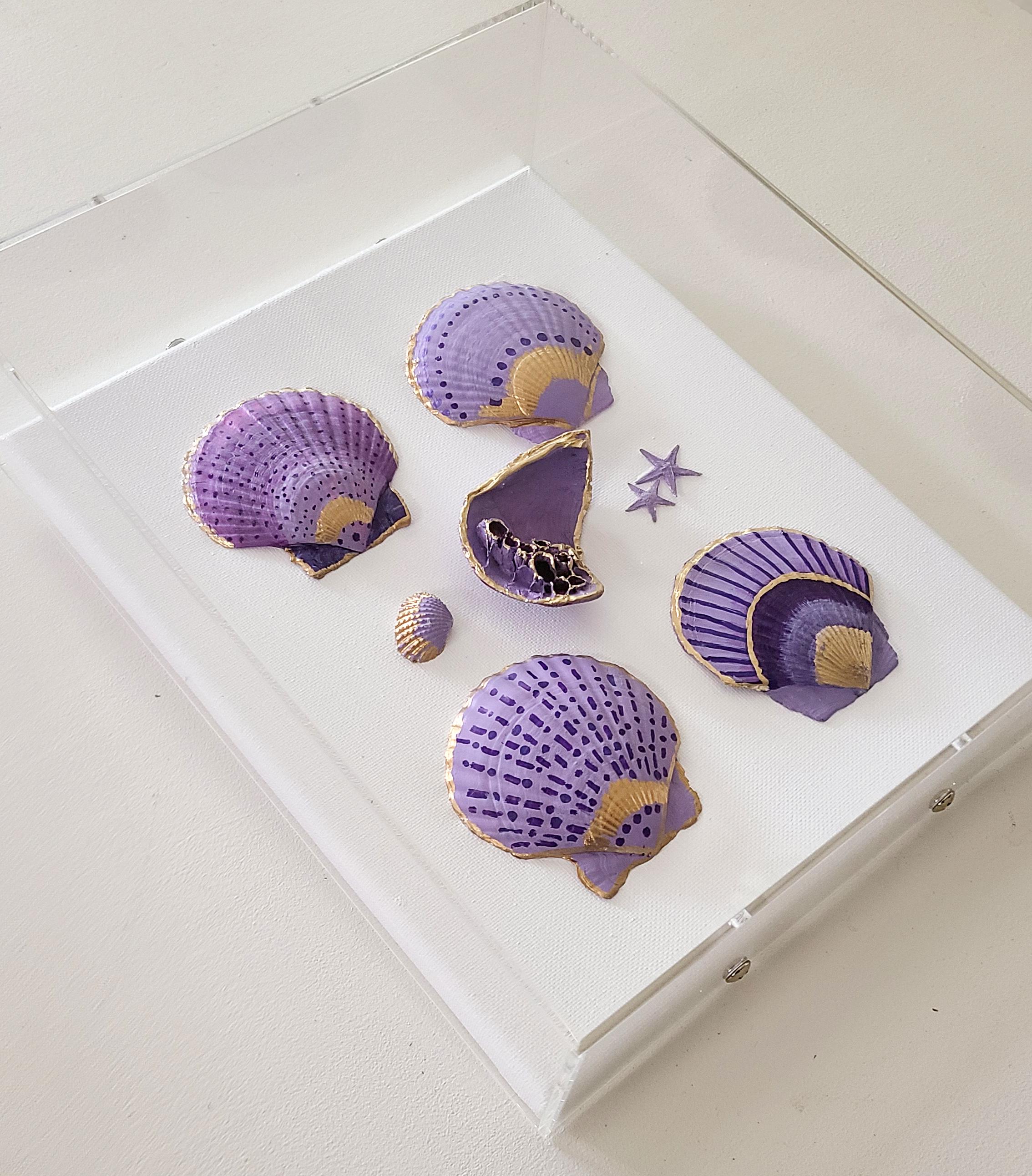 Shell Lilac Framed Purple Shell Art, 8 X 10 Natural Shells, Purple Lilac With Gold ...