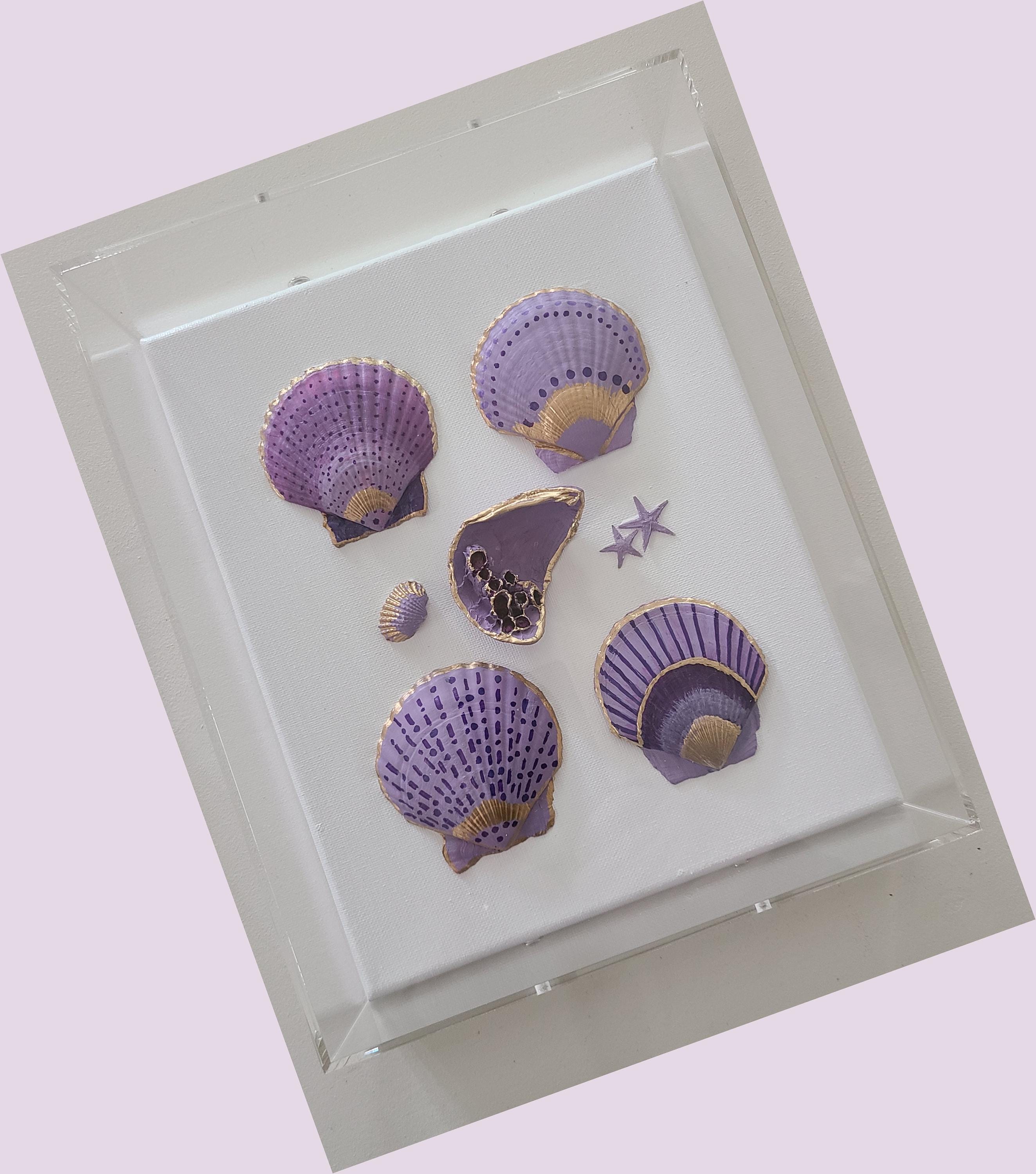 Shell Lilac Framed Purple Shell Art, 8 X 10 Natural Shells, Purple Lilac With Gold ...