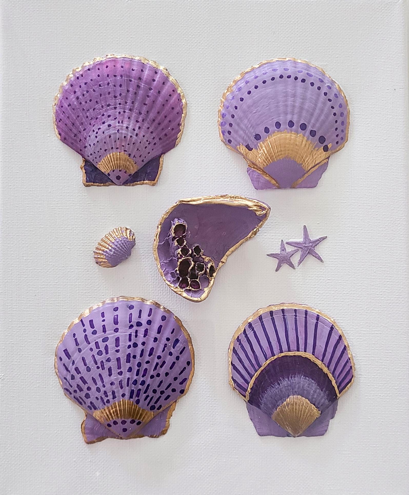 Shell Lilac Framed Purple Shell Art, 8 X 10 Natural Shells, Purple Lilac With Gold ...